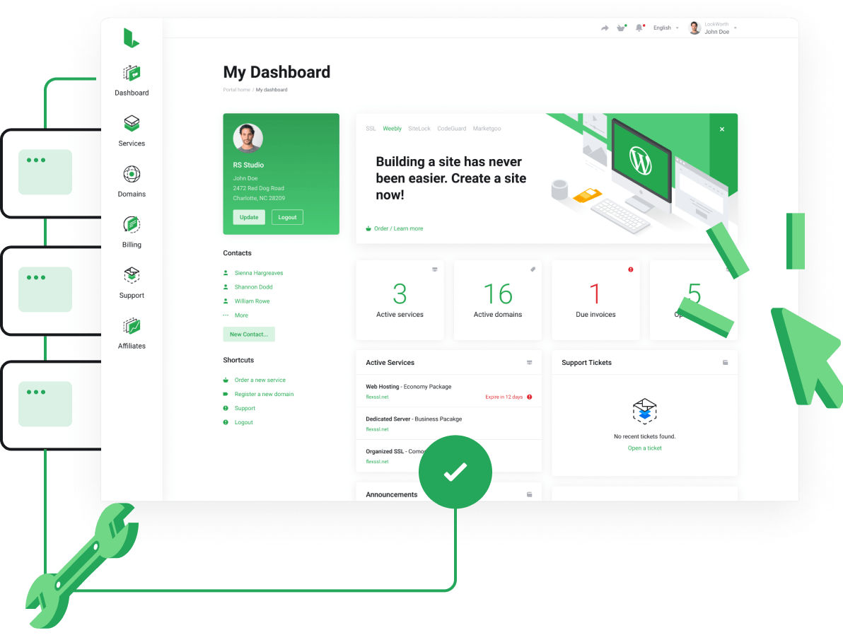 Web Hosting, Domain Names, WordPress & More - Super easy control panel to manage all your services